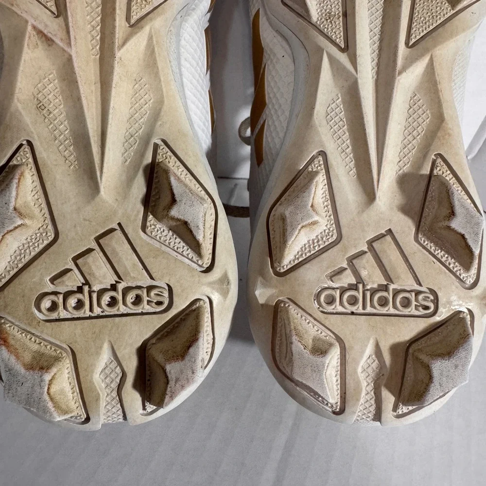 Adidas Adizero Football Cleats White Metallic Gold Mid Top Shoes Bounce